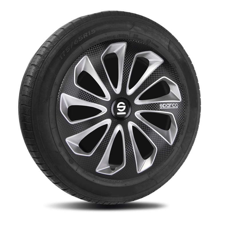 Sparco Wieldoppen Sicilia - 14-inch - Zwart/Zilver/Carbon - Set van 4 stuks