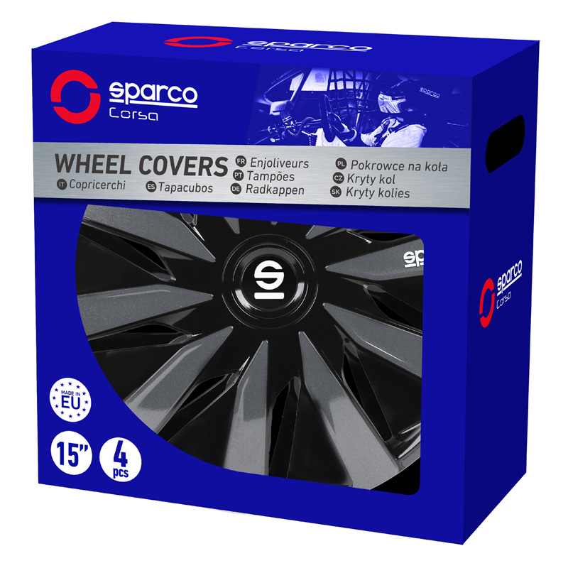 Sparco Wieldoppen Lazio - 15-inch - Zwart/Grijs - Set van 4 stuks