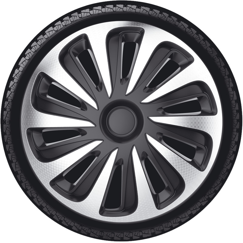 4-Delige Wieldoppenset Caliber 13-inch zilver/zwart carbon-look