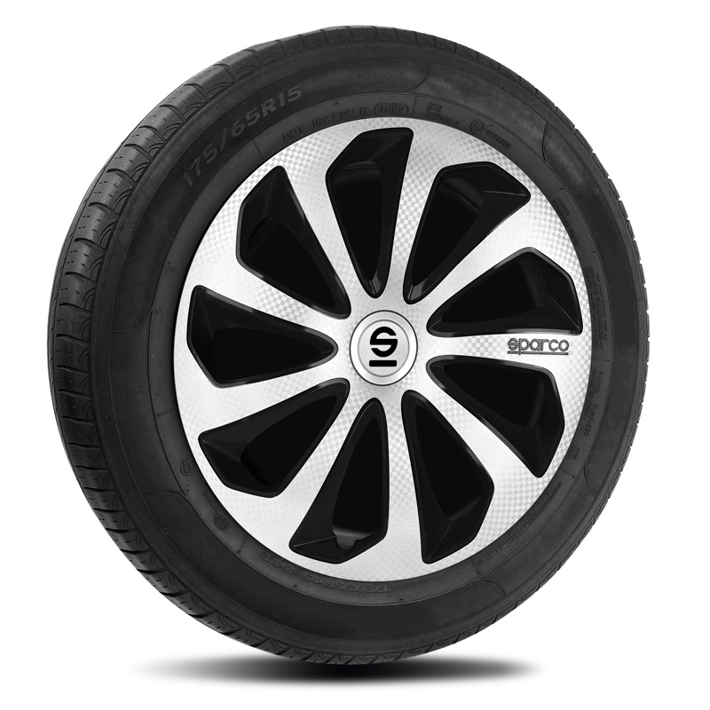 Sparco Wieldoppen Sicilia - 14-inch - Zilver/Zwart/Carbon - Set van 4 stuks
