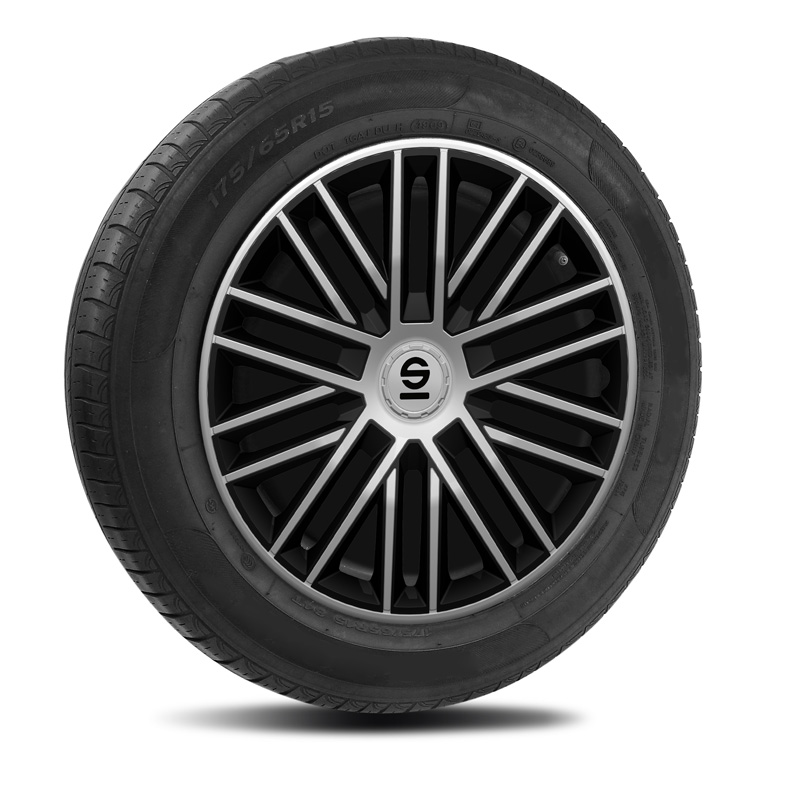 Sparco Wieldoppen Bergamo - 15-inch - Zilver/Zwart - Set van 4 stuks