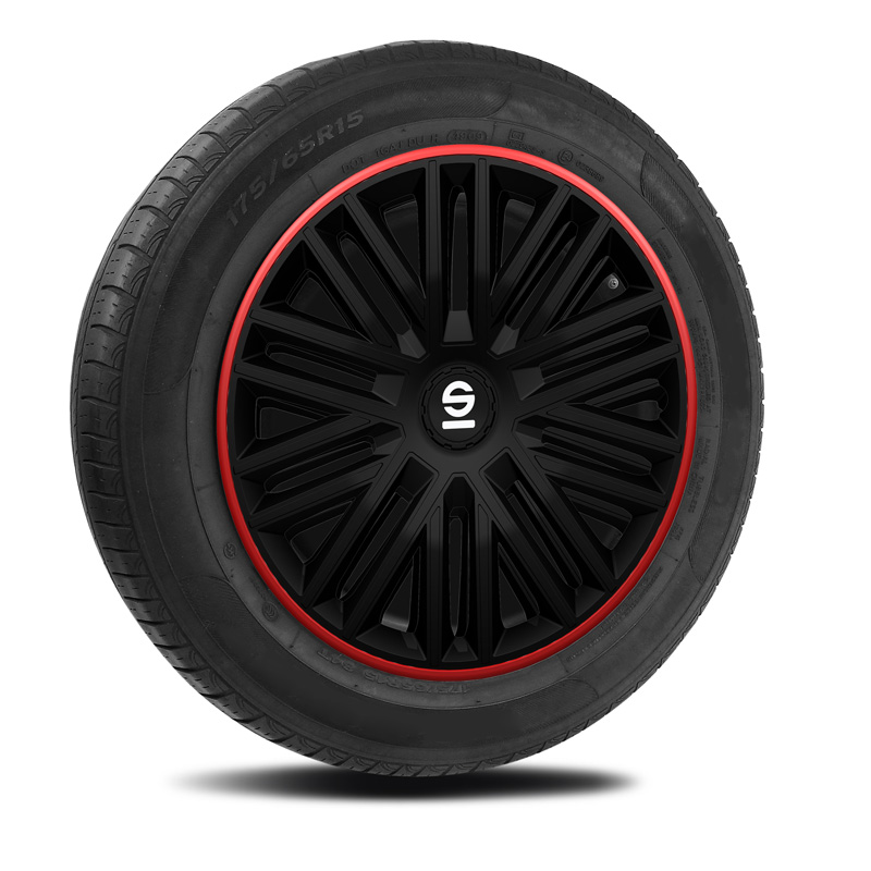 Sparco Wieldoppen Bergamo - 15-inch - Zwart/Rood - Set van 4 stuks