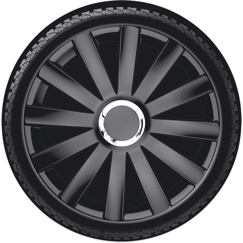4-Delige Wieldoppenset Spyder 16-inch zwart + chroom ring