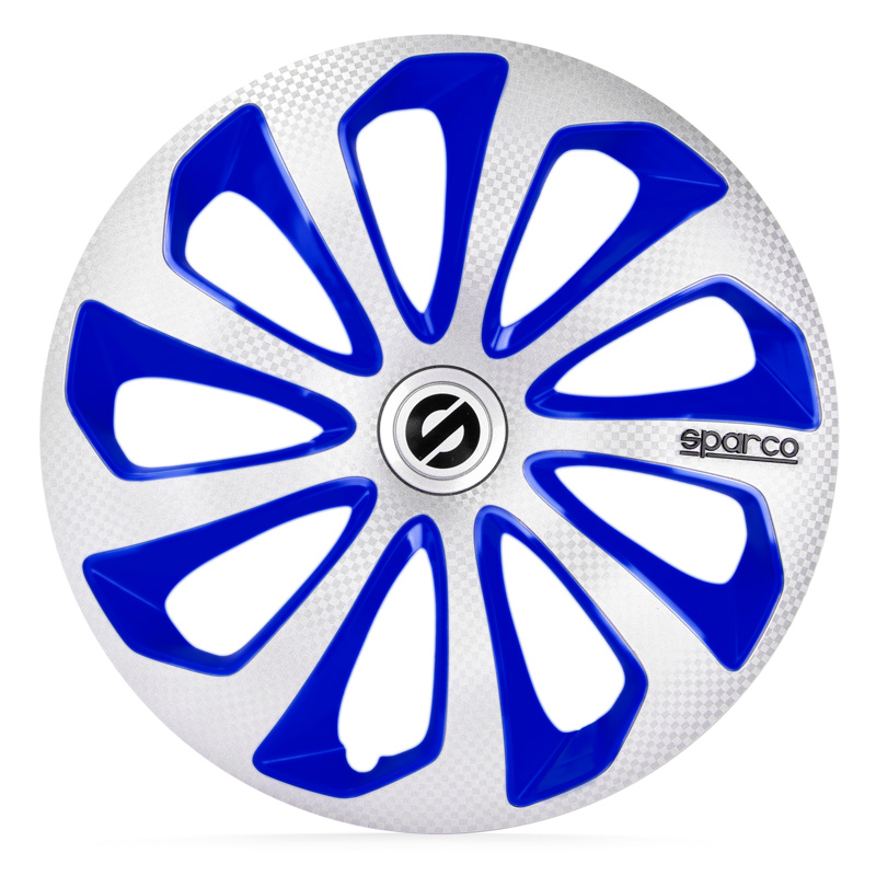 Sparco Wieldoppen Sicilia - 14-inch - Zilver/Blauw/Carbon - Set van 4 stuks
