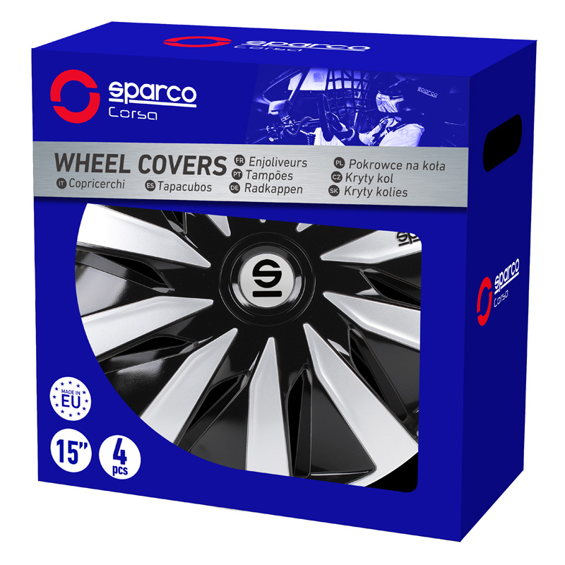 Sparco Wieldoppen Lazio - 13-inch - Zwart/Zilver - Set van 4 stuks