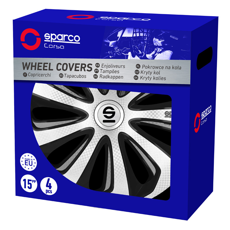 Sparco Wieldoppen Sicilia - 14-inch - Zilver/Zwart/Carbon - Set van 4 stuks