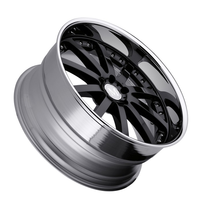 Velgen Mandrus Velo 22x9 5x112 ET35 Glanzend Zwart + Chromen Ran