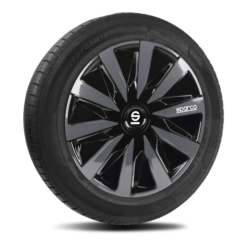 Sparco Wieldoppen Lazio - 16-inch - Zwart/Grijs - Set van 4 stuks