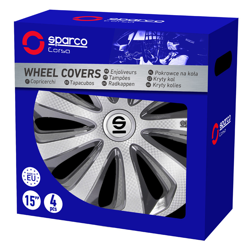 Sparco Wieldoppen Sicilia - 14-inch - Zilver/Grijs/Carbon - Set van 4 stuks