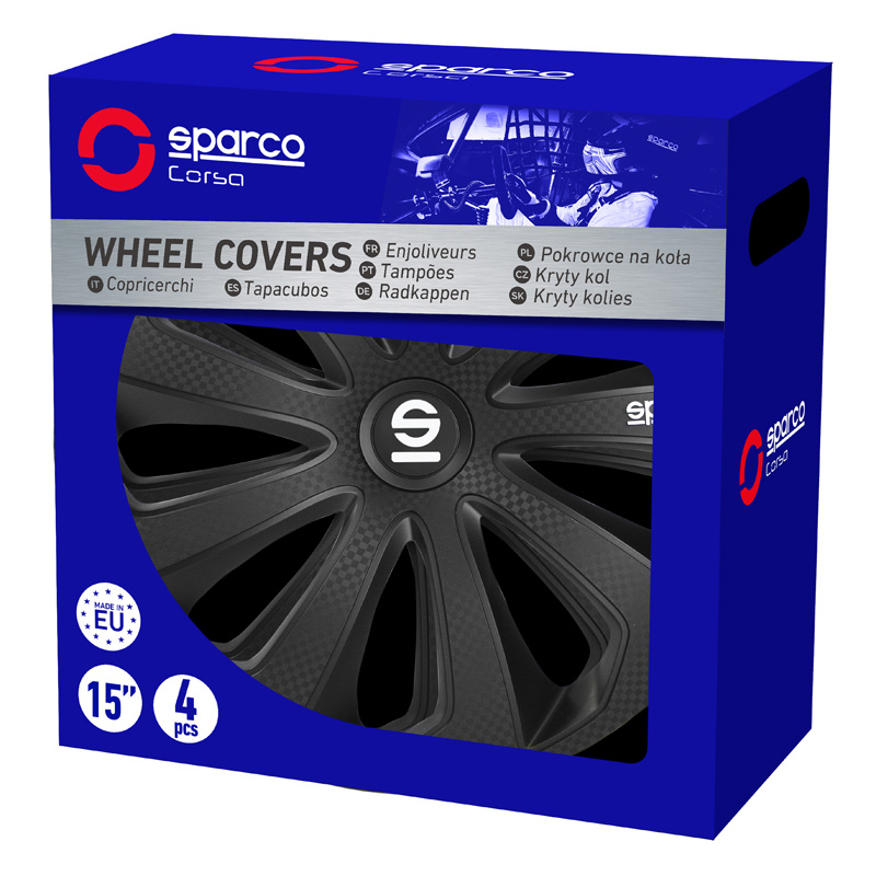 Sparco Wieldoppen Sicilia - 15-inch - Zwart/Carbon - Set van 4 stuks