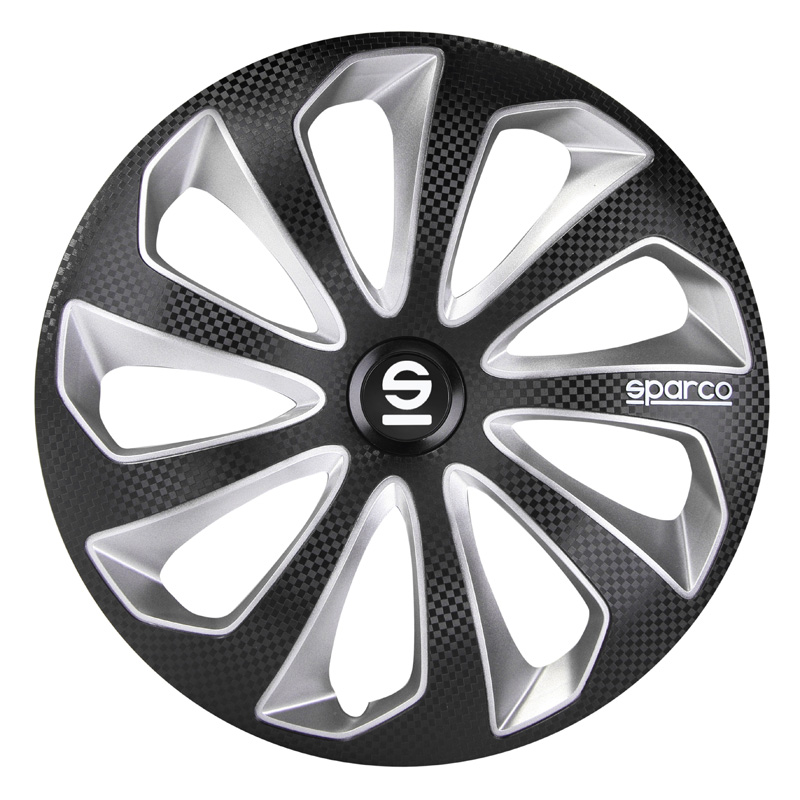 Sparco Wieldoppen Sicilia - 13-inch - Zwart/Zilver/Carbon - Set van 4 stuks