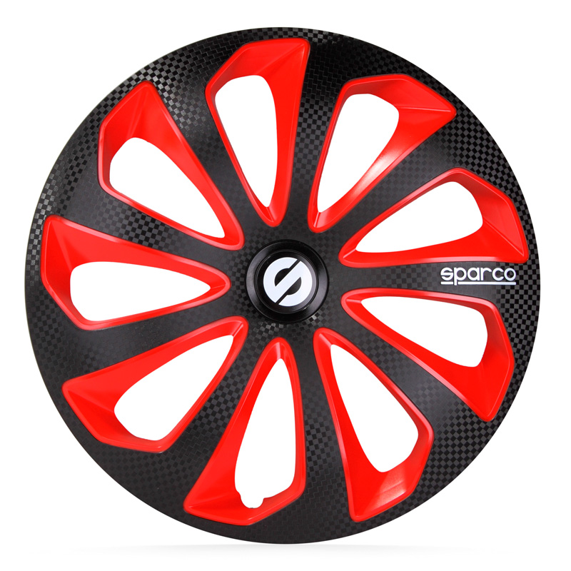 Sparco Wieldoppen Sicilia - 15-inch - Zwart/Rood/Carbon - Set van 4 stuks
