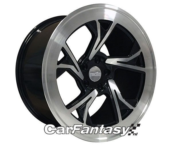 RADI8 C5 9.5x18 5x100 35 Gloss black machine face 66,6 Velgen