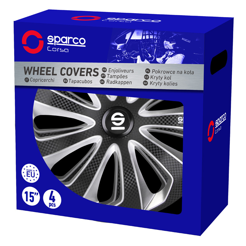 Sparco Wieldoppen Sicilia - 13-inch - Zwart/Zilver/Carbon - Set van 4 stuks